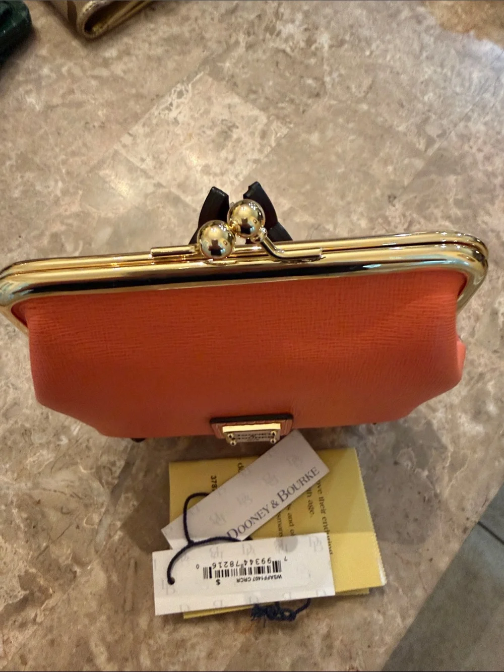 Dooney & Bourke NWT Bright Orange Leather Kiss-Lock card Holder/coins  purse
